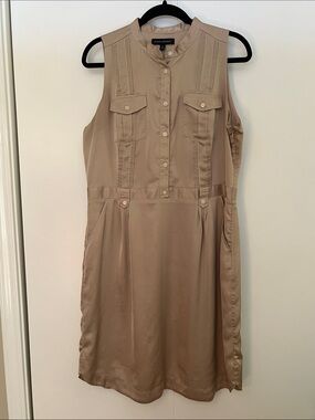 Banana Republic Sleeveless Taupe Button-Front Midi Dress